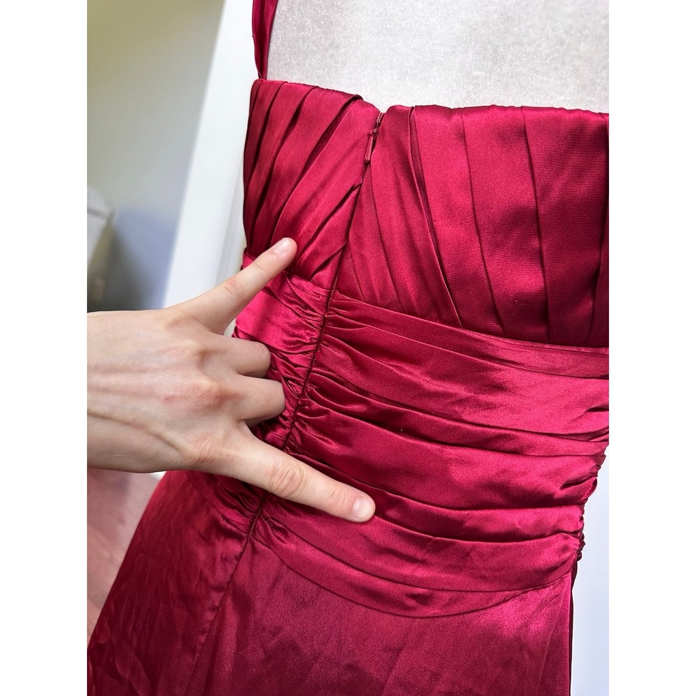 Made in USA Belsoie Red Satin Plunge Feminine Dainty Simple Gown Dress - Picture 11 of 12